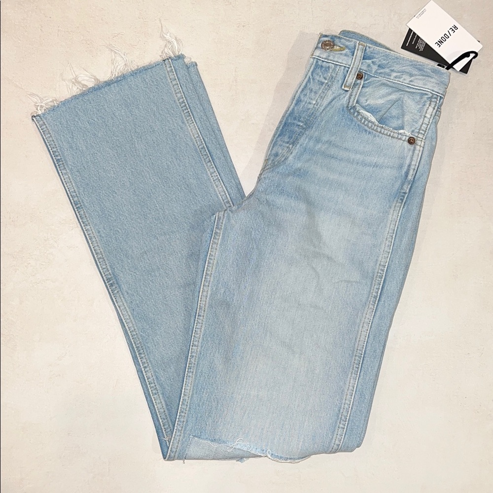 Re/Done 24 Originals 90s High Rise Loose Blue Jeans Breezy Indigo Rips Rigid - Picture 2 of 8